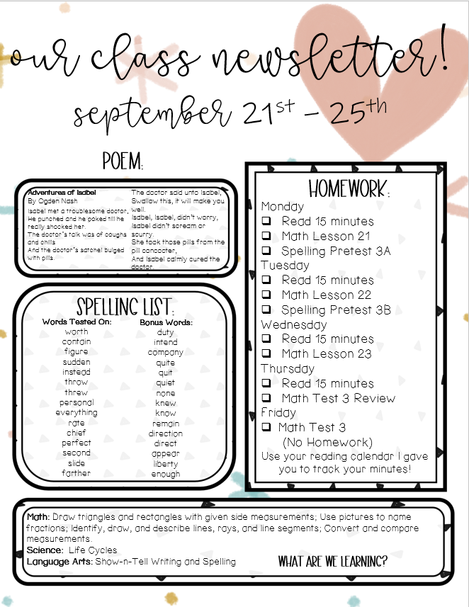 Newsletter 9/21-9/25